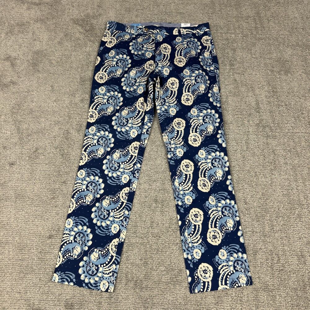 J McLaughlin Lukas Pants Mens 34 Blue Cream Cotton Preppy Golf Pockets New